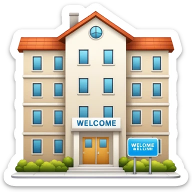 Housing apartment building with welcome sign sticker