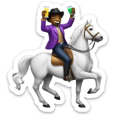 disco man riding a horse with drink in his hand sticker