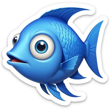super derpy bright blue fish in side profile facing right, huge bulging eye, wide open mouth looking shocked and stupid, flat 2D side view only sticker