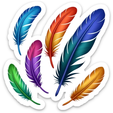 Different colored feathers different sizes upside down right side up curled straight floating ￼ sticker