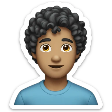 Young cobbler, white skin, black hair, curly hair,short hair, black eyes, wearing a blue shirt sticker