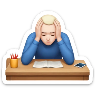 character with hands on desk, head down in defeat emoji sticker