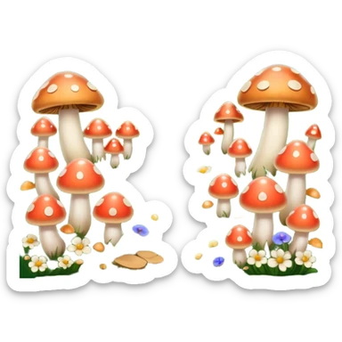 Una pradera con muchas setas y hadas sticker