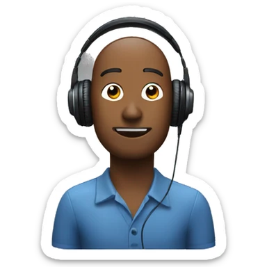 Man giving a podcast with a headphone and a mic sticker