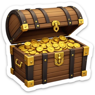 pirate treasure chest object icon, wooden chest with gold details, slightly open with coins, 3D cartoon, mobile game icon style, centered, clean background, no text, no watermark
 sticker