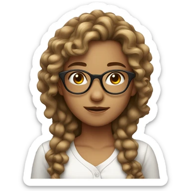 Long Curly hair girl with glasses with white shirt sticker