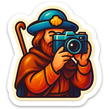 medieval pilgrim snapping a picture sticker