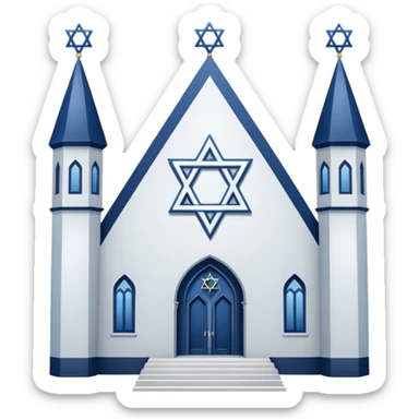 reform jewish synagogue similar to historical religious architecture in europe. the building should be white in color, feature gothic architectural elements and star of david as main symbol. no crosses, no christian symbols, no blue colors and no visual associations with israel. ios style. sticker