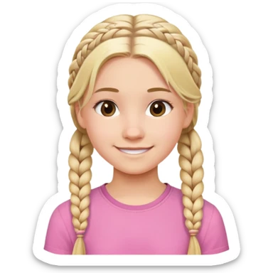 "- Nữ - 15 tuổi - Da trắng - Tóc vàng tết lọn nhỏ - Mặt xinh, áo hồng, cười" sticker