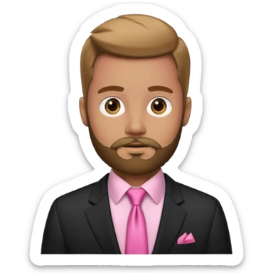 bearded man with pink tie and blazer sticker