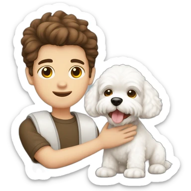 a brown hair boy with a bichon maltes sticker