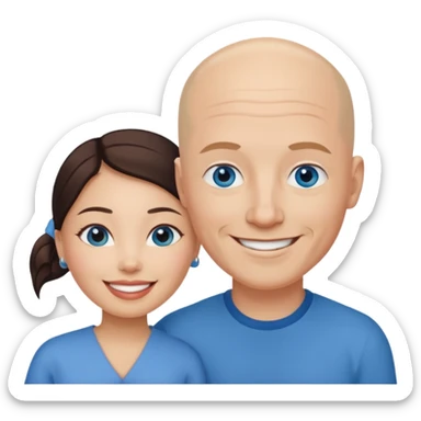 Bald white man blue eyes in love with Filipina woman sticker