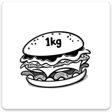 fun doodle of a huge sandwich with '1kg' in a playful, cursive font sticker