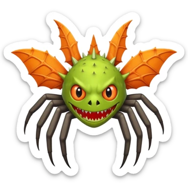 A bat with acid all in his body and his eyes  replaced with shark teeth and his hand in his back ( four hand) and his spines will be very spiky  and his leg will like a spider and last his eyes or 4 eyes will be in his hands and the colour of the eyes will orange and black sticker