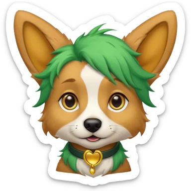 green haired dog with big ear piercing on tip of the ear sticker