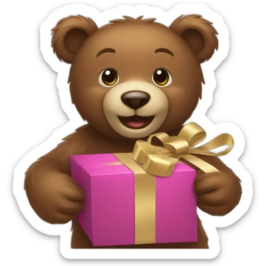happy bear wrapping a present sticker