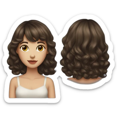 Brunette with bangs and wavy long hair drawing sticker