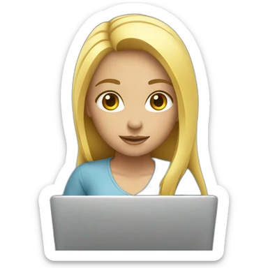 girl blond work on laptop sticker