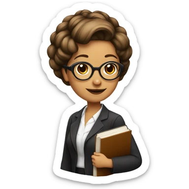 Woman librarian bun brown glasses with a book sticker