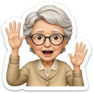 An old lady with big glasses, waving her arms while yelling encouragement. sticker