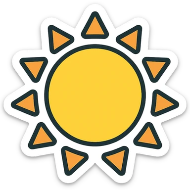 minimalist sun icon with thin colored outline and no face sticker