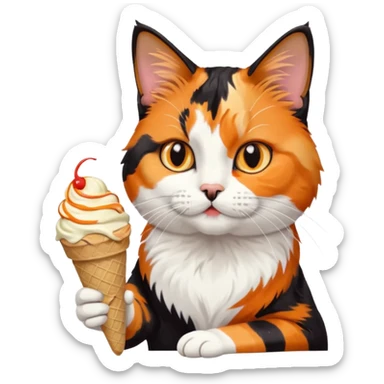 Cat with a ice cream and waching an Ipad sticker