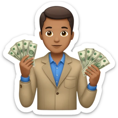 an American man with money in his hands, wearing regular clothes sticker