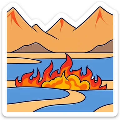 hot burning sand with flames and smoke rising from desert ground sticker