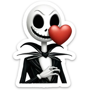 a little jack skellington holding a heart sticker