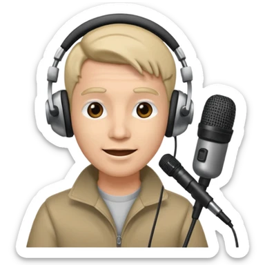 a radio host with headphone and microphone sticker