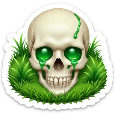 A person melting into the grass and skull head sticker