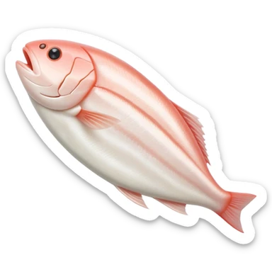 raw white fish fillet, boneless skinless, smooth curved shape, pale ivory to pinkish-white, subtle sheen, fine grain, fresh moist, flat or gently folded, no plate or herbs, no faces, clean 3D, soft shadows, transparent background, emoji scale sticker