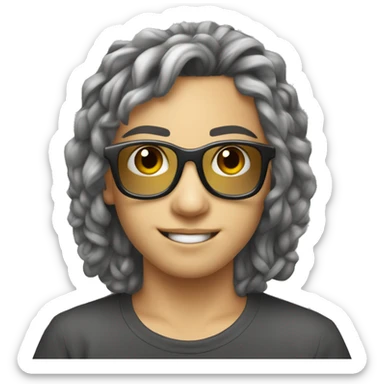 jeunes dj avec lunettes rectanges ronds grise yeux brun cheuveux bun peau beige sticker