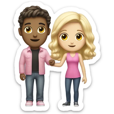 white boy with dark hair buying blonde girl pink car sticker