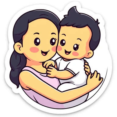 cute baby biting his mother's arm sticker