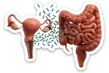 UTERO UMANO E INTESTINO ANATOMICI REALISTICI SONO UNO ACCANTO ALL'ALTRO E SI PASSANO I BATTERI A VICENDA, CON BATTERI CHE ESCONO DALL'INTERNO, IPERREALISTICO 4K, NON DISEGNATO sticker
