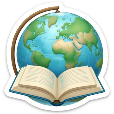 Create an emoji representing language translation. The design should feature an open book or a document with text in multiple languages (e.g., English, Spanish, Chinese), and a translation icon (such as an arrow between two languages) to symbolize the process of converting text. Include elements like a globe or a speech bubble to represent global communication. Use clear, simple lines and a color palette with blues, greens, and subtle neutral tones to convey the idea of clarity and understanding. Make the background transparent. sticker