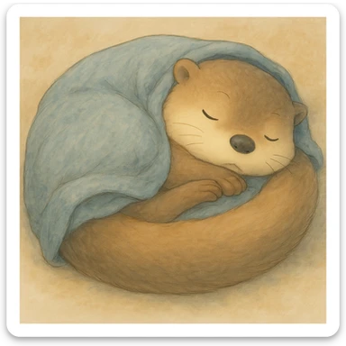 Add a soft, cozy blanket over the sleeping otter, keep gentle colors sticker