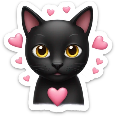 black cat with hearts sticker