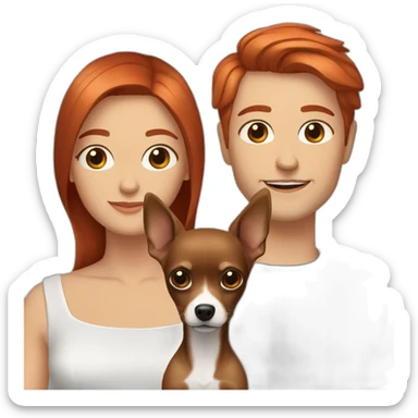 Gay couple. Red hair blue eyes. Dark grey brown hair. Long hair sand chihuahua. sticker