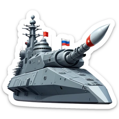 Colossal Russian space warship with flag coloration and heavy armaments sticker