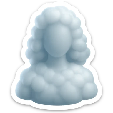 faceless person, facing forward, composed entirely of white fluffy convex clouds, shoulder length, no shadows, matte glass style sticker