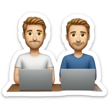 two white guys with brown hair usin their laptops sticker
