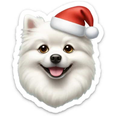 White dog pomeranian shpitz wearing Christmas hat  sticker