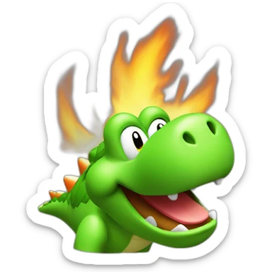 Yoshi from Mario Party; head only; breathing fire sticker