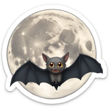realistic full moon with vampire bat face wings flying in front sticker