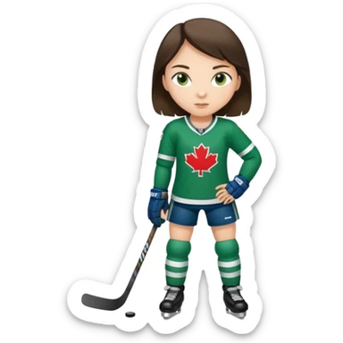 Girl hockey player full body with green jersey brunette sticker