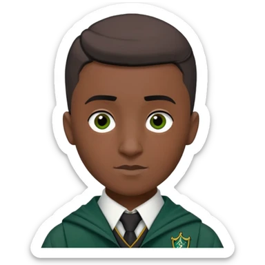louis cordice is Blaise Zabini in harry potter, wear hogwarts slytherin uniform, Classic Buzz Cut hair, black skin, long face sticker