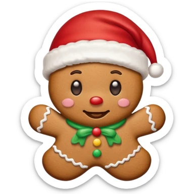 A cute gingerbread cookie with a face and a Santa hat sticker