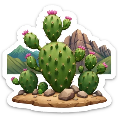 smiling prickly pear cactus with mountains in background sticker